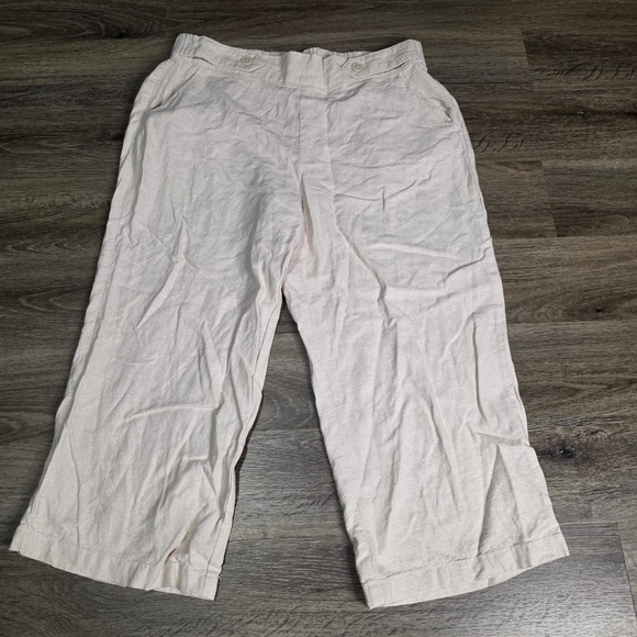 croft & barrow Pants - Croft & Barrow XL Cropped Pants Womens Beige Excellent Linen Blend Wide Leg